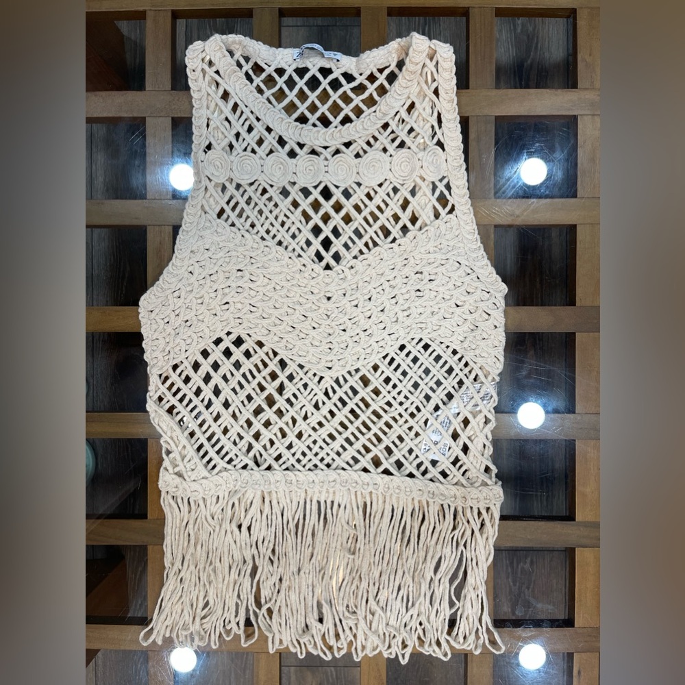 Zara Cream Crochet Tank Top - Picture 5 of 12